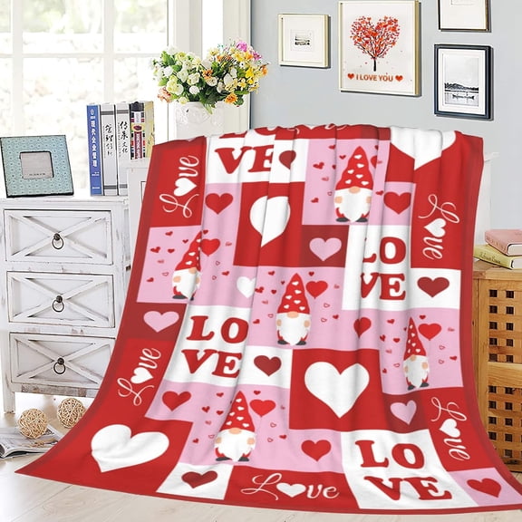 Happy Valentine''s Day Throw Blanket Valentine''s Day Heart Cute Gnome Soft Flannel Blanket Holiday Warm Cozy Lightweight Bed Blanket for Sofa Couch Bedroom 40x50 Inch