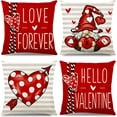 thumbnail image 1 of Happy Valentine''s Day Throw Pillow Covers 18x18 Set of 4 Red Gnome Valentines Day Pillow Covers Love Forever Home Decor Wedding Anniversary Cushion Case Decoration for Sofa Couch, 1 of 1
