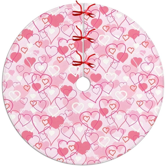 Happy Valentine''s Day Tree Skirt - 36 Inch Medium Tree Mat Ornament with Heart Pattern, Pink Soft Holiday Tree Rug for Valentine''s Day Party Decoration Indoor Outdoor
