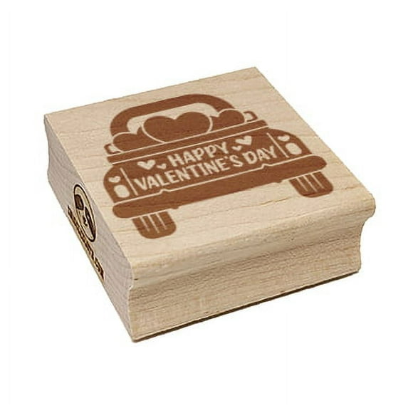 Happy Valentine's Day Truck Square Rubber Stamp Stamping Scrapbooking Crafting - Small 1.25in