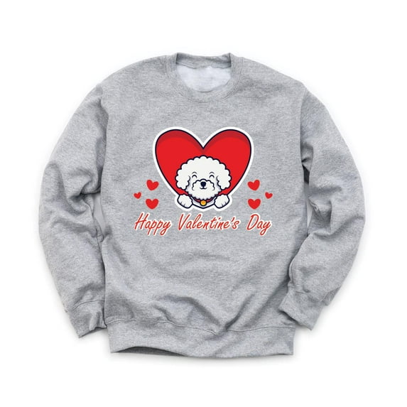 Happy Valentine's Day Unisex Gray Sweatshirt Cute Dog Design Love Holiday Sweater