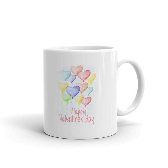 Happy Valentineâ€™s Day With Heart Shape Balloons Coffee Tea Ceramic Mug Office Work Cup Gift15 Oz