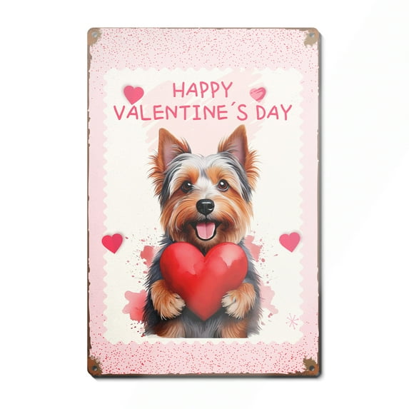Happy Valentine's Day Yorkshire Terrier Brings Love Heart Vertical Metal Aluminum Sign Yorkie Dog Lover Gifts Wall Art Home Decor - 02028