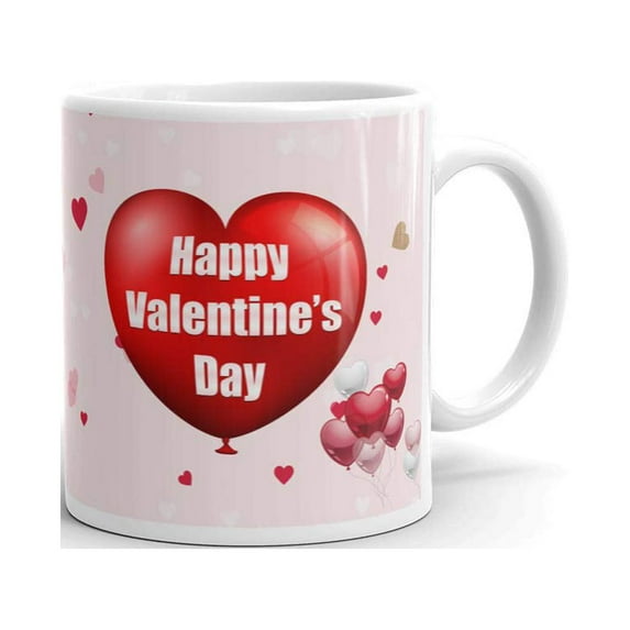 Happy Valentine's Heart Balloon Red Coffee Tea Ceramic Mug Office Work Cup Gift 11 oz