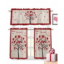 Happy Valentine's Kitchen Curtains Valances and Tiers Set of 3, 36 Inch Length Tier Curtains and Valance Rod Pocket Valance Curtains Set for Kitchen Bathroom Small Windows