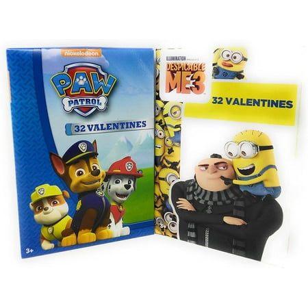 Happy Valentines Day 32 Cards Paw Patrol with Despicable Me 3 Minions