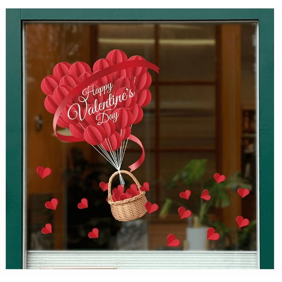 Happy Valentines Day 3D Red Love Heart Balloons Window Cling Window Stickers for Glass Wedding Anniversary Decor (1 Sheet_A)