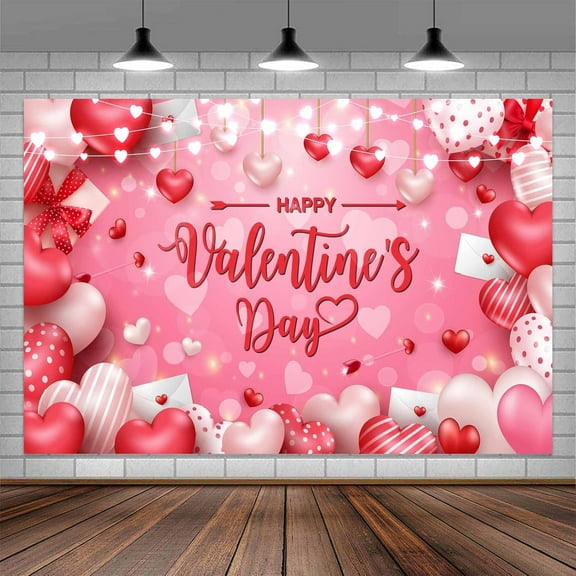 Happy Valentines Day Backdrop, Happy Valentines' Day Backdrops for Photography, Valentines Day Decorations Banner, Pink Red Heart Valentine Banner for Valentines Decorations,6x4ft