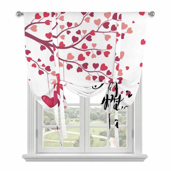 Happy Valentines Day Balloon Curtains 63 Inch Length for Living Room/Bedroom, Red Love Branches Spring Rod Pocket Privacy Door Curtains Decorative Tie Up Shade for Window 52"x63"