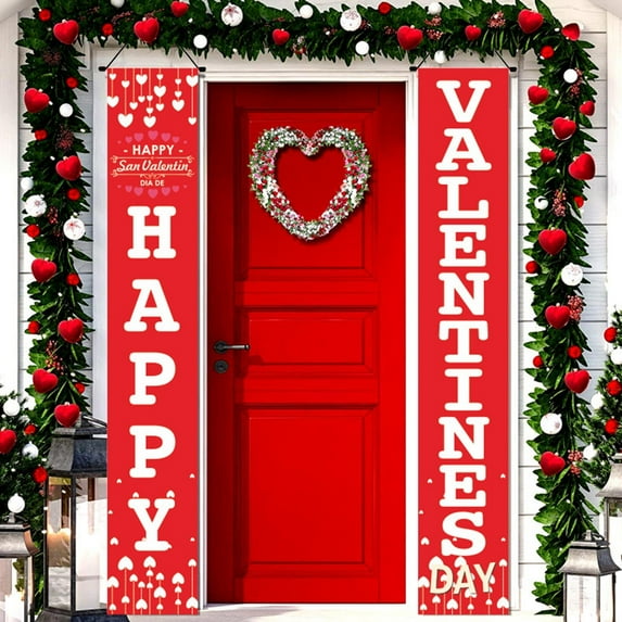 Happy Valentines Day Banner 70.9X11.8 Inch Valentine Door Banner for Outdoor Decorations|Valentines Day Backdrop Heart Banner Front Door Porch Sign Hanging Love Heart Wall Decor Party Supplies(1Pc)