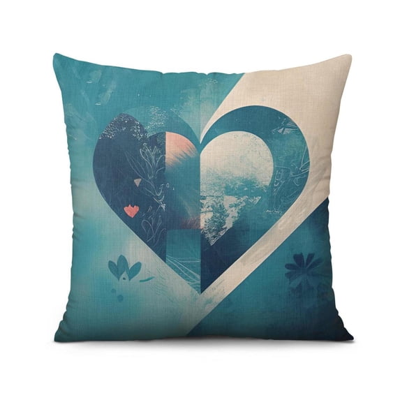 Happy Valentines Day Blue Series Love Heart Throw Pillow Covers 16"x16", 1 Pcs, Linen Study Sofa Cushion Cover Indoor Living Room Home Decor