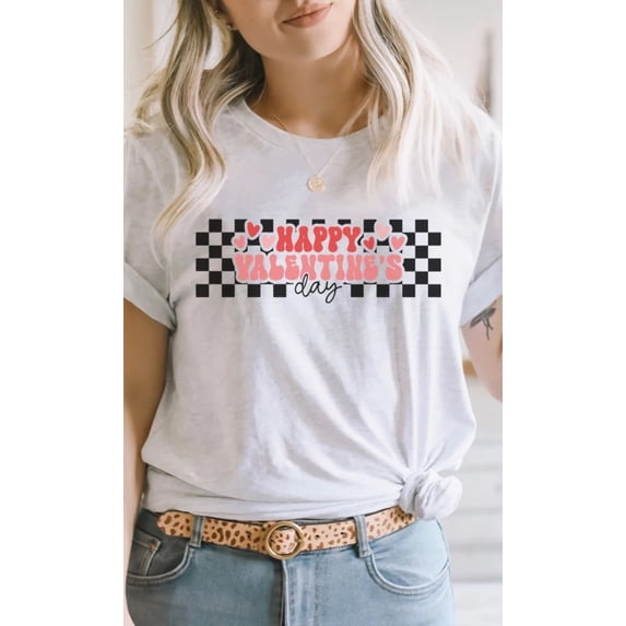 Happy Valentines Day Checkered Graphic Tee T-Shirt