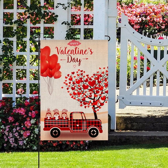Happy Valentines Day Garden Flag Love Heart 12x18 Inch Double Sided Welcome Small Burlap Spring Holiday Yard Outdoor Outside Home House Decoration