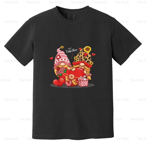 Happy Valentines Day Gnomes Leopard Sunflower, Funny, Holiday, Cute, Comfort Color T-Shirt Unisex, up to 4XL