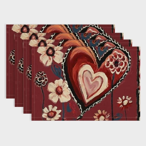 Happy Valentines Day Love Hearts Roses Placemats Set of 4 Table Mats Table Decorations 18x12in