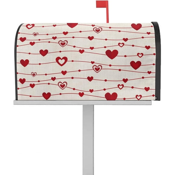 Happy Valentines Day Magnetic Mailbox Cover, 21 x25.5 Inch Heart Red Retro Linen Texture Mailbox Wraps Post Box Cover Garden Yard Outdoor Decor Standard Size