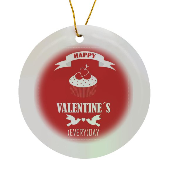 Happy Valentines Day Message On Red Background With Sweet Cupcake, Circle Porcelain Ornament