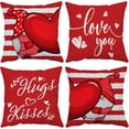 thumbnail image 1 of Happy Valentines Day Pillow Covers 18x18 Set of 4 Red Love Heart Gnomes Velvet Throw Pillow Covers Stripe Love Romantic Pillow Cases Cushion Covers for Sofa Couch Outdoor Decoration(18 Inch), 1 of 5