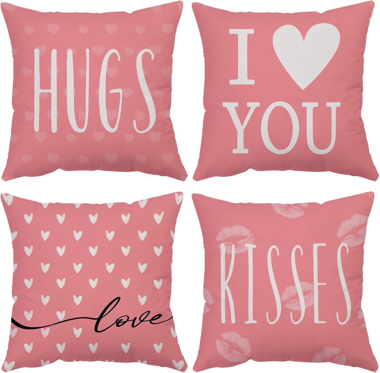Happy Valentines Day Pillow Covers 22x22 Set of 4 Pink Love You Heart Velvet Throw Pillow Covers Wedding Anniversary Be Mine Pillow Cases Cushion Covers for Outdoor Couch Sofa Decoration(22 Inch)