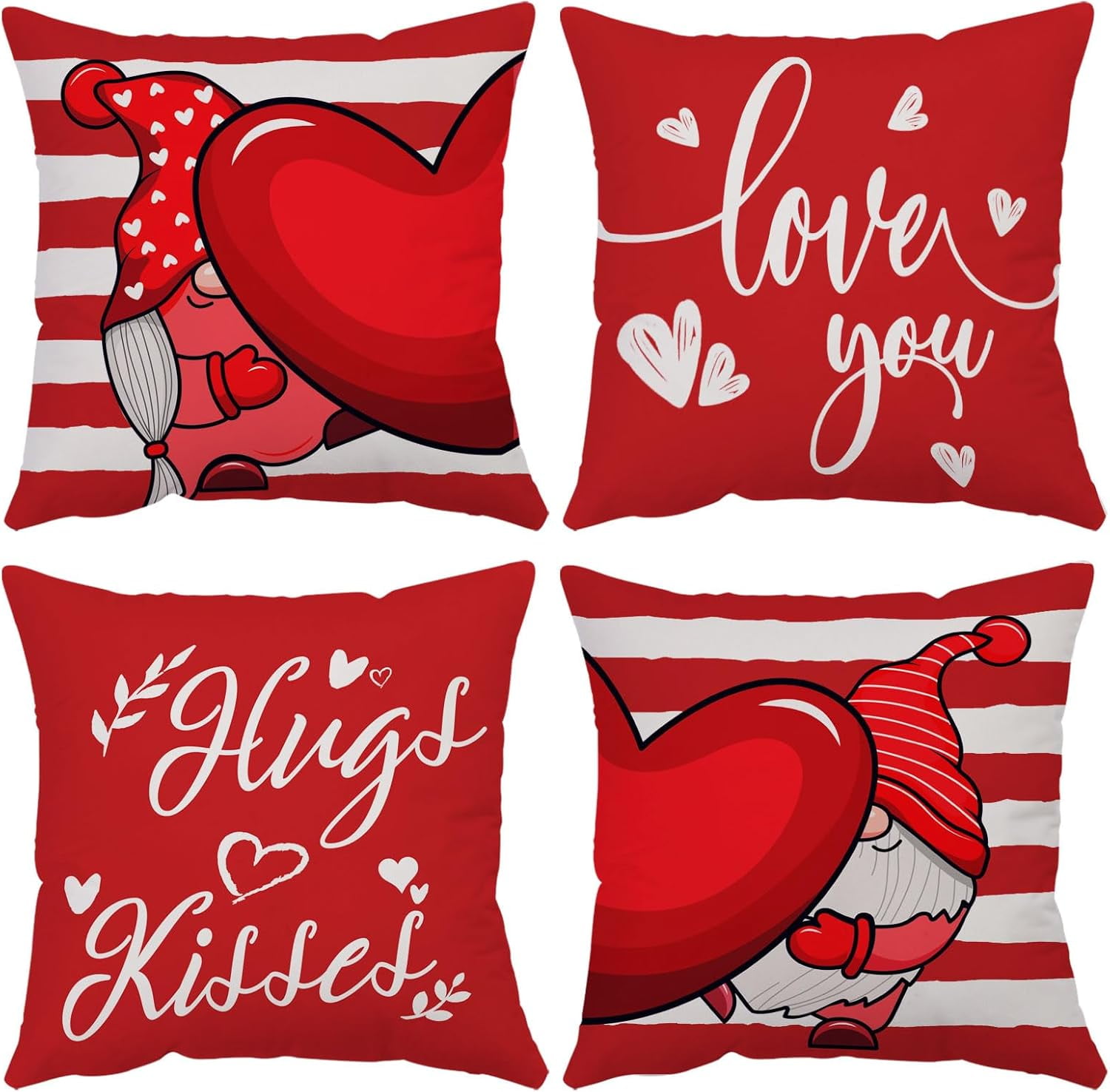 Happy Valentines Day Pillow Covers 22x22 Set of 4 Pink Love You Heart Velvet Throw Pillow Covers Wedding Anniversary Be Mine Pillow Cases Cushion Covers for Outdoor Couch Sofa Decoration(22 Inch)