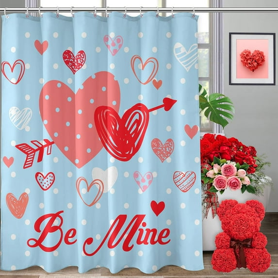 Happy Valentines Day Shower Curtain, Valentine Be Mine Shower Curtains for Bathroom, Valentines Romantic Home Decor Waterproof Fabric with Hooks 72x72 Inch