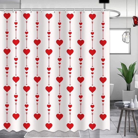 Happy Valentines Day Shower Curtain for Bathroom Decor Romantic Red Love Hearts Arrows Waterproof Fabric Shower Curtain with 12 Hooks 72x72 Inch