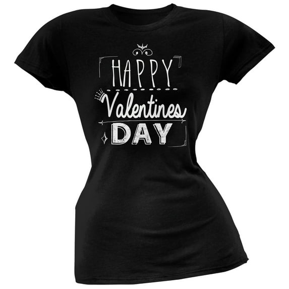 Happy Valentines Day Sign Black Soft Juniors T-Shirt - X-Large