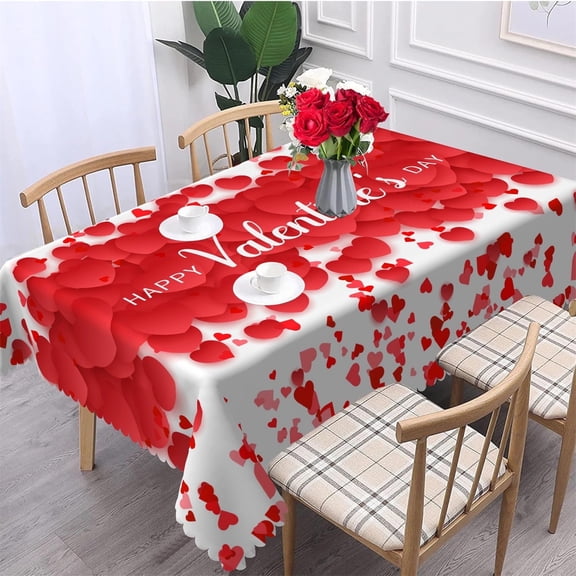 Happy Valentines Day Tablecloth,Red Love Heart Table Cloth,Table Cover for Dining Kitchen Decor Party,60x84