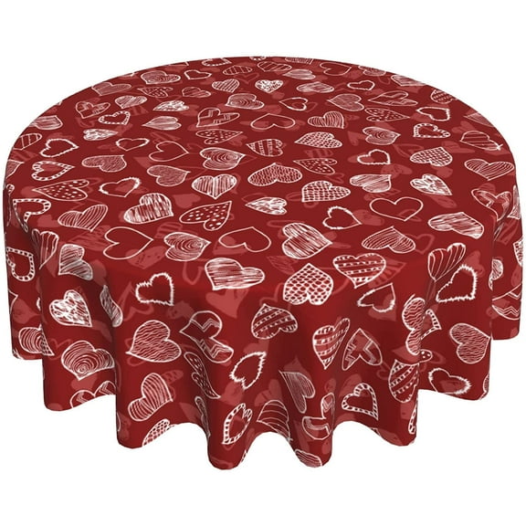 Happy Valentines Day Tablecloth Round Table Cloths Mothers Day Red Heart Table Cloth Cover Mat Washable Polyester 60inch Dining Decorative for Holiday Home Party Wedding Picnic