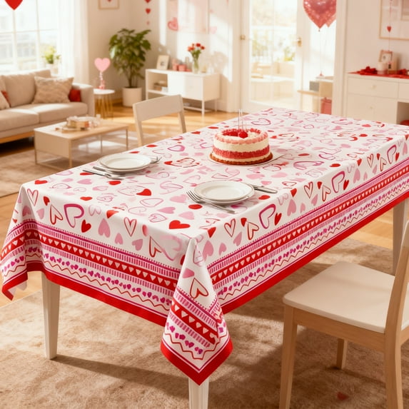 Happy Valentines Day Tablecloths Heart Red Plastic Party Decorations 54" X 108" Table Cover Anniversary Valentines Wedding Birthday