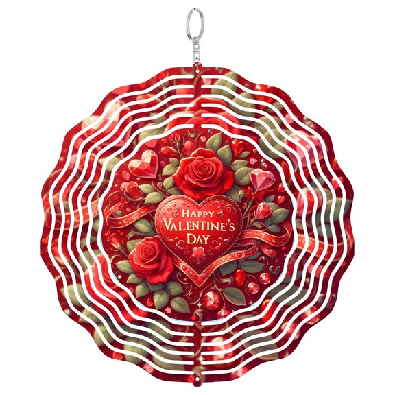 Happy Valentines Day Typography 3D Wind Spinner Stainless Steel Kinetic Art Love Gift Round