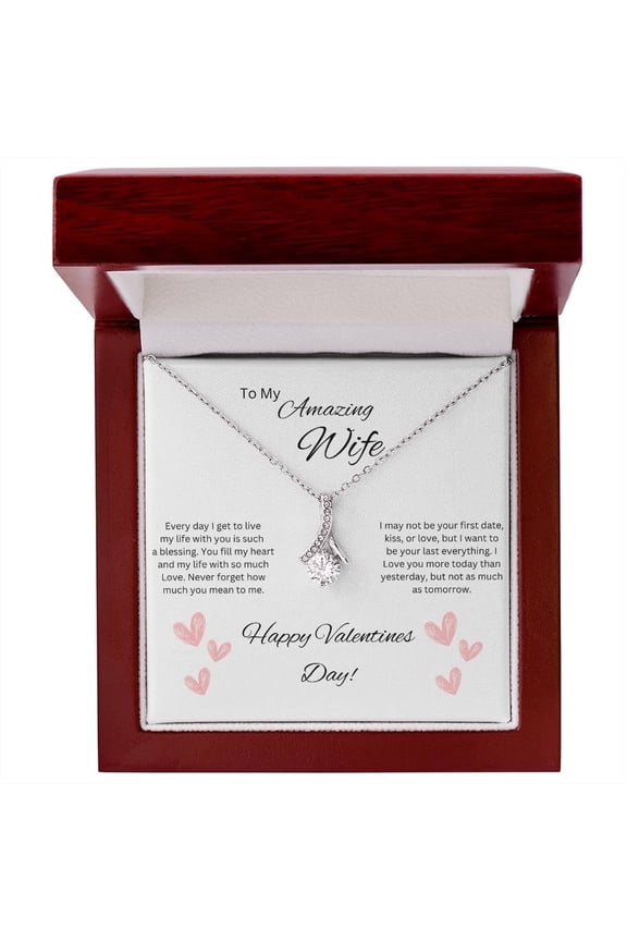 Happy Valentines Day for Wife from Husband 14K White Gold plated Alluring Beauty Necklace Gift Present