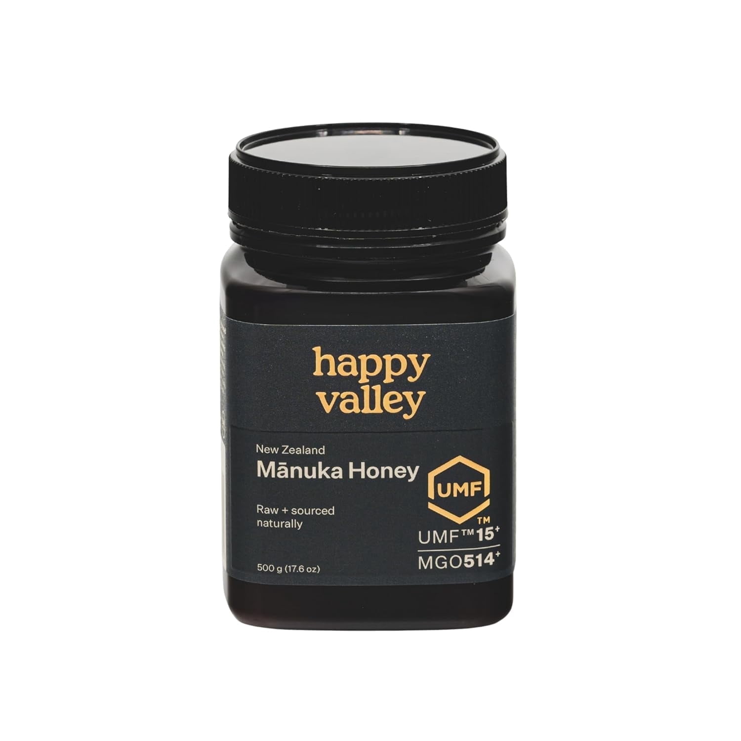 Happy Valley Manuka Honey - UMF 15+ (17.6oz, 500g) - Certified Raw New Zealand Mānuka - UMF 15+, MGO 514+