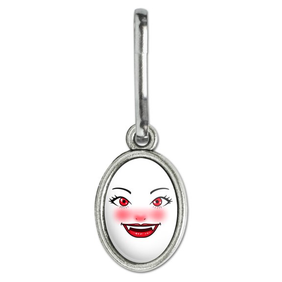 Happy Vampire Girl Smiling Face Antiqued Oval Charm Clothes Purse Suitcase Backpack Zipper Pull Aid