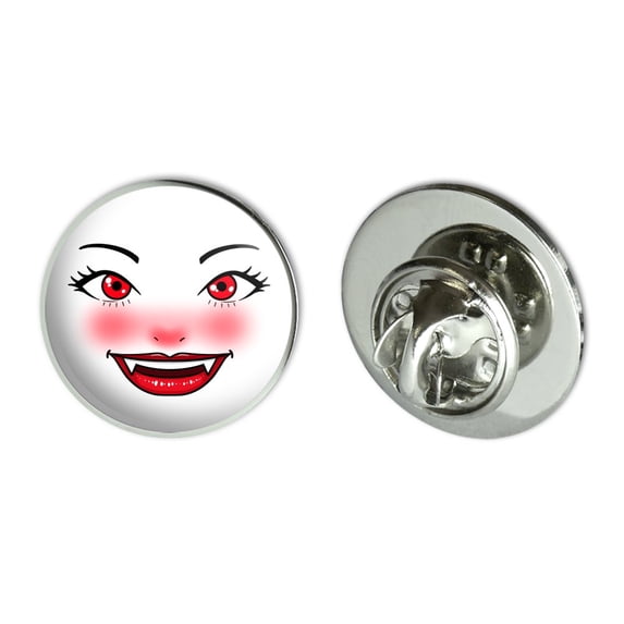 Happy Vampire Girl Smiling Face Metal 0.75" Lapel Hat Pin Tie Tack Pinback