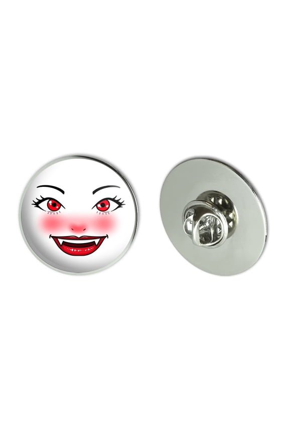 Happy Vampire Girl Smiling Face Metal 1.1" Tie Tack Hat Lapel Pin Pinback