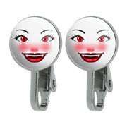 Happy Vampire Girl Smiling Face Novelty Clip-On Stud Earrings