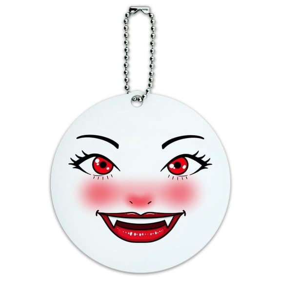 Happy Vampire Girl Smiling Face Round Luggage ID Tag Card Suitcase Carry-On