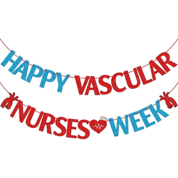 Happy Vascular Nurses Week Banner, Nurse Vascular Week Appreciation Party Decor, Vascular Nurse Week Decorations, Blue and Red Glitter