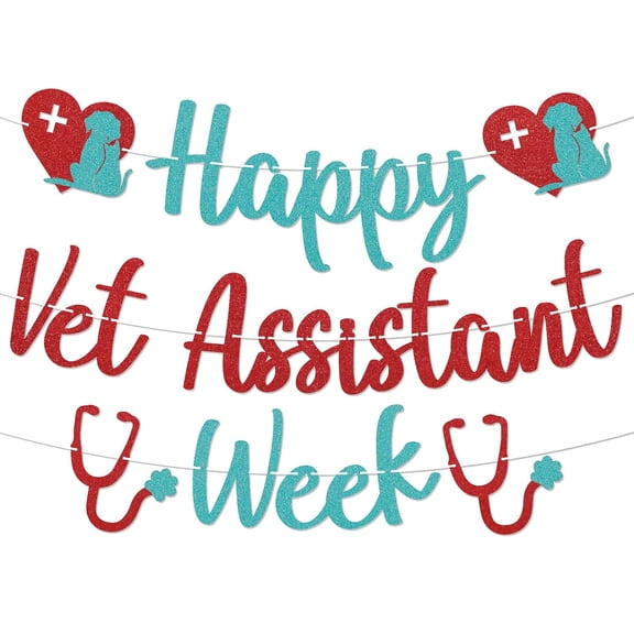 Happy Vet Assistant Week Banner - Vet Assistant Week Party Decor, Vet Assistant Appreciation Banner, Veterinary Assistant Week Party Banner for Vet Hospital Office