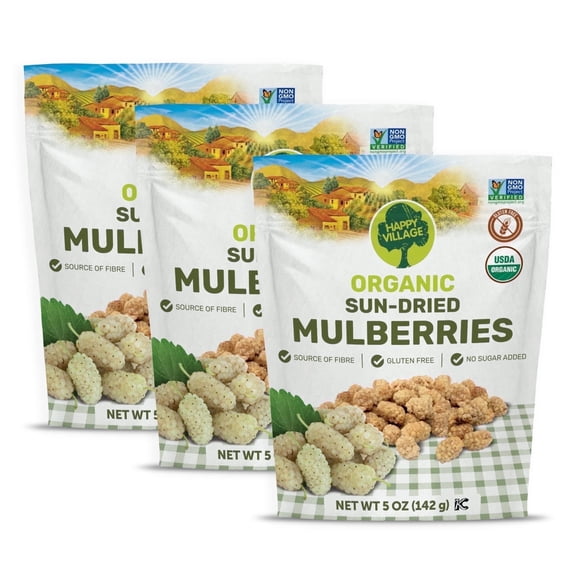 Happy Village Organic Sun Dried White Mulberries 15 oz 3 Pack