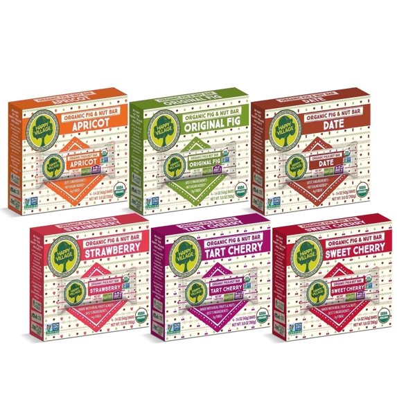Happy Village Organic Fig & Nut Chewy Snack Bars, Variety Pack, 1.4 oz, 24 Count