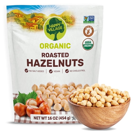 Happy Village Organic Roasted Turkish Hazelnuts, 16 oz Bag