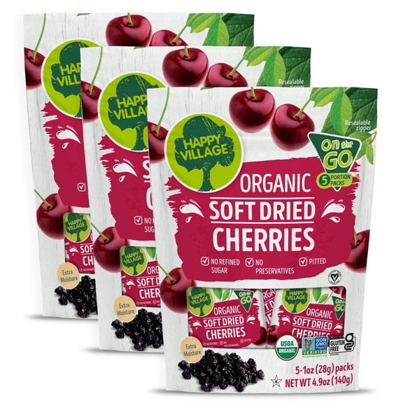 Happy Village Organic Soft Dried Cherries on The Go 15 Snack Packs