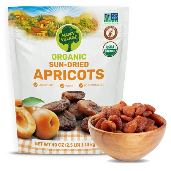 Happy Village Organic Sun-Dried Apricots, 40-Ounce