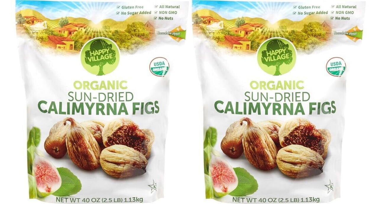 Happy Village Organic Sun Dried Smyrna Figs 2 PACK 40oz Resealable bag No Sugar Added