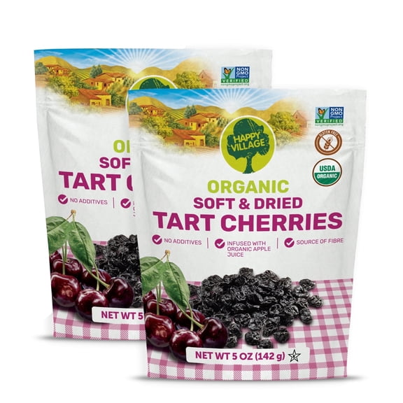 Happy Village Organic Whole Dried Tart Cherries 10 oz 2 Pack