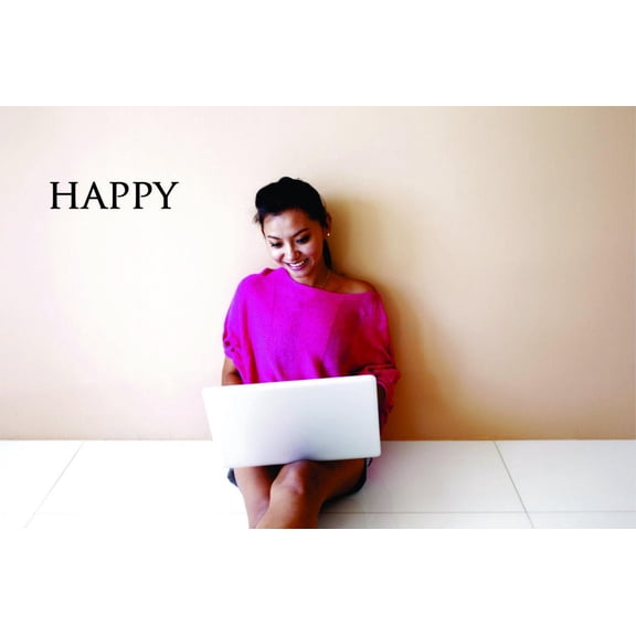 Happy Vinyl Wall Decal for Home - Strong Today Happy Perfect Loving Cute Wall Décor Bedroom Living Room Entry - Removable High Tact - Size: 8 In x 40 In