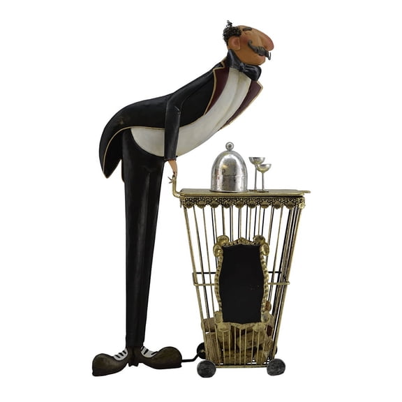 Happy Waiter Pushing cork cage with chalk board sign Kitchen Display Stand Character
