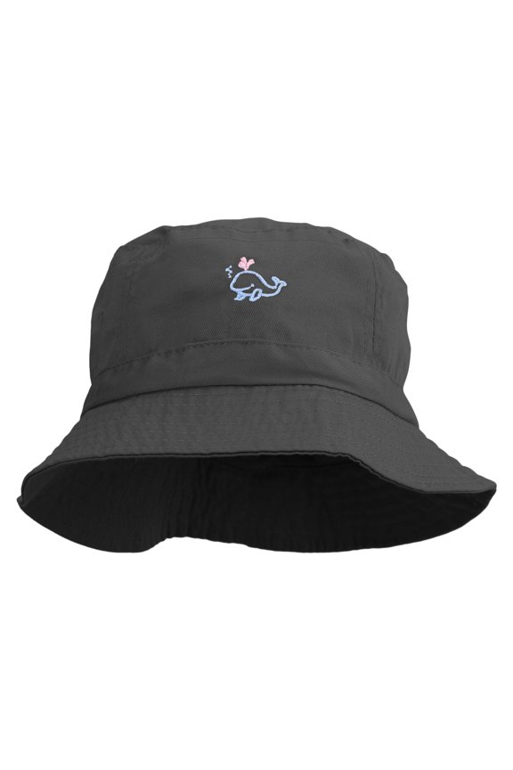 Happy Whale Embroidered Pigment Dyed Bucket Hat - Black OSFM